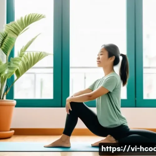 Home 26 건강코칭에서의 정서적 지원 중요성 - Serene Individual Practicing Mindful Movement**
A young Vietnamese woman, in her late 20s, with a ge...