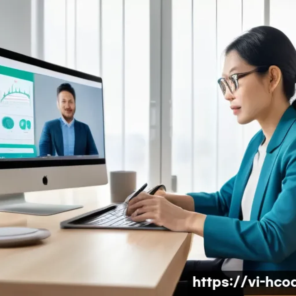건강코칭 전문가를 위한 멘토링 프로그램 - A professional Vietnamese health coach conducting a personalized online coaching session via a lapto...
