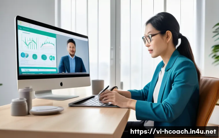 건강코칭 전문가를 위한 멘토링 프로그램 - A professional Vietnamese health coach conducting a personalized online coaching session via a lapto...