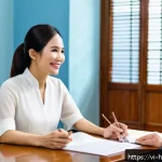 Home 22 건강코칭 전문가의 커뮤니케이션 팁 - A professional health coach in a modern, softly lit Vietnamese office setting, attentively listening...