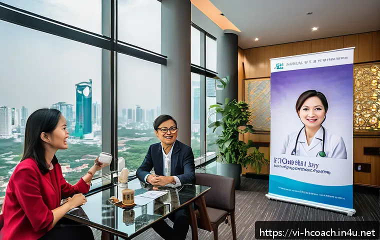 건강코칭 전문가 네트워킹 전략 - A professional networking event in Ho Chi Minh City featuring diverse Vietnamese healthcare experts ...